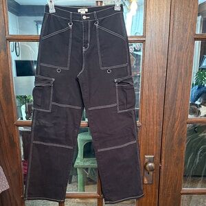 Rachel Paige 90’s Goth Grunge Black Wide Leg Cargo Pants Size Medium